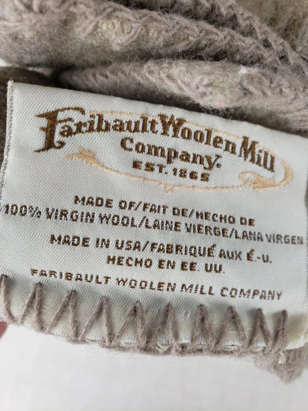 Faribault Woolen Mills Throw Blanket Beige 100% Virgin Wool 59x71